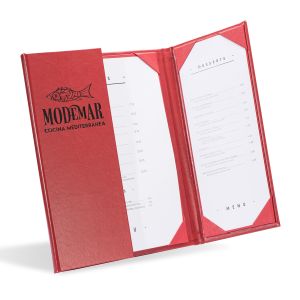 Kensington red leather gatefold menu holder